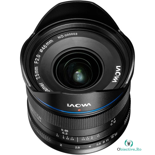 Obiectiv Manual Venus Optics Laowa wide-angle 7.5mm f/2 Negru pentru Olympus si Panasonic MFT M4/3
