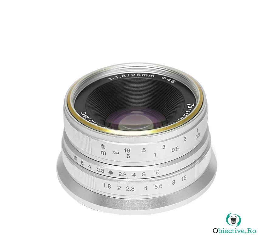 Obiectiv manual 7Artisans 25mm F1.8 Silver pentru Sony E-mount la 350.00 lei ron