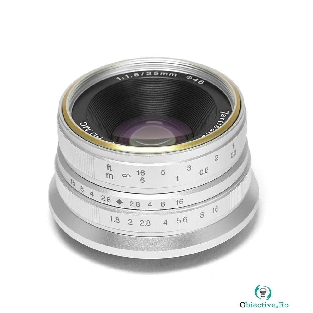 Obiectiv manual 7Artisans 25mm F1.8 Silver pentru Canon EOS-M