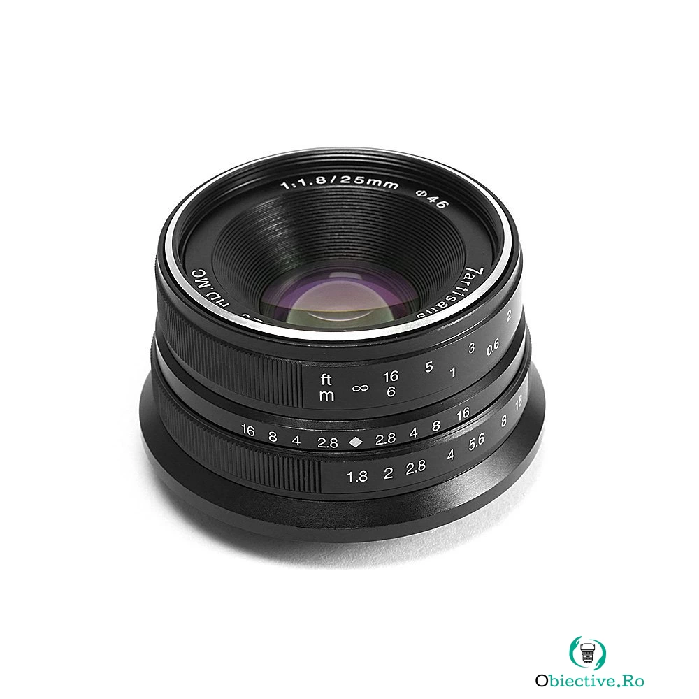 Obiectiv manual 7Artisans 25mm F1.8 negru pentru Olympus si Panasonic MFT M4/3-mount